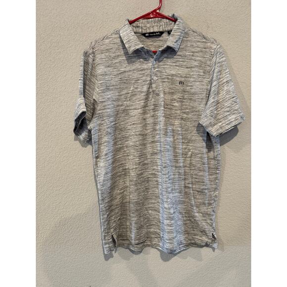 Travis Mathew Men's Heathered Stripe Polo Shirt Short Sleeve Gray White - Picture 1 of 5